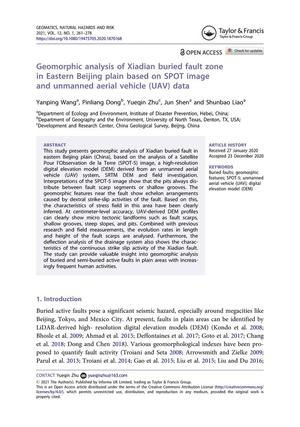 Geomorphic analysis of Xiadian buried fault zone in Eastern Beijing plain based on SPOT image and unmanned aerial vehicle (UAV) data