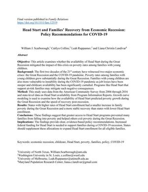 Head Start and Families' Recovery From Economic Recession: Policy Recommendations for COVID-19