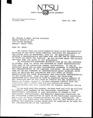[Letter from D. Jack Davis and R. William McCarter to Steven A. Nash, June 26, 1987]