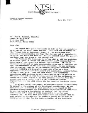 [Letter from D. Jack Davis and R. William McCarter to Jan K. Muhlert, June 26, 1987]