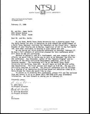 [Letter from Davis and McCarter to Mr. and Mrs. Smith, February 17, 1988]
