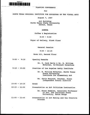 [Planning conference agenda, August 7, 1987]