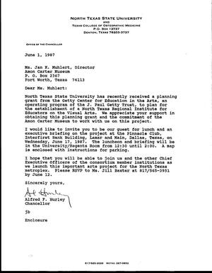 [Letter from Alfred F. Hurley to Jan K. Muhlert, June 1, 1987]