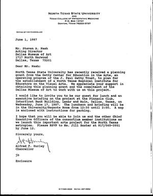 [Letter from Alfred F. Hurley to Steven A. Nash, June 1, 1987]
