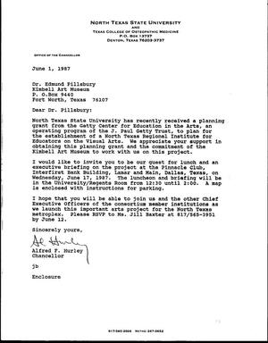 [Letter from Alfred F. Hurley to Dr. Edmund Pillsbury, June 1, 1987]