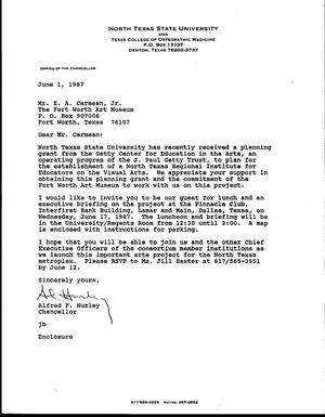 [Letter from Alfred F. Hurley to E. A. Carmean Jr., June 1, 1987]