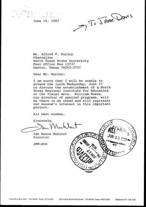 [Letter from Jan Keene Muhlert to Alfred F. Hurley, June 15, 1987]