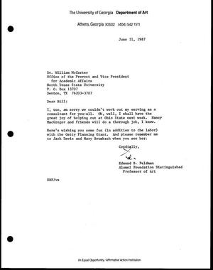 [Letter from Edmund Feldman to William McCarter, June 11, 1987]
