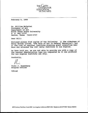 [Letter from Vicki J. Rosenberg to R. William McCarter, February 9, 1988]
