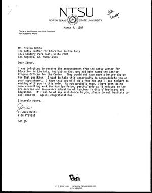 [Letter from D. Jack Davis to Steven Dobbs, March 4, 1987]