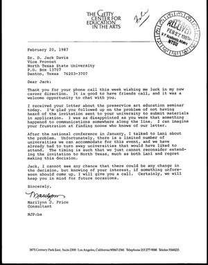 [Letter from Marilynn J. Price to D. Jack Davis, February 20, 1987]