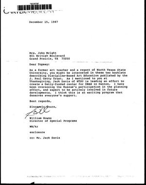 [Letter from William Howze to Mrs. John Wright, December 15, 1987]