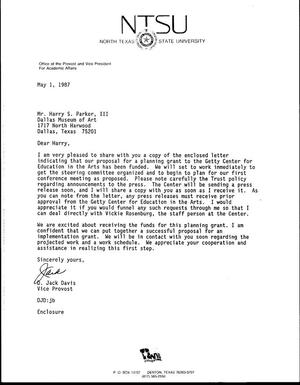 [Letter from D. Jack Davis to Harry S. Parker III, May 1, 1987]