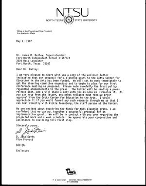 [Letter from D. Jack Davis to James M. Bailey, May 1, 1987]