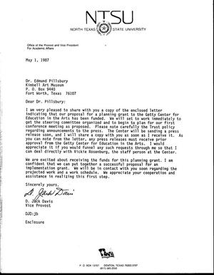 [Letter from D. Jack Davis to Dr. Edmund Pillsbury, May 1, 1987]