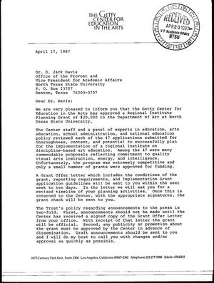 [Letter from Vicki J. Rosenberg to D. Jack Davis, April 17, 1987]