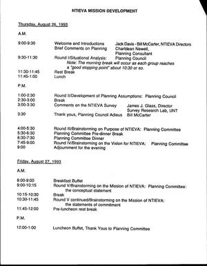 [North Texas Institute for Educators on the Visual Arts mission development meeting agenda]