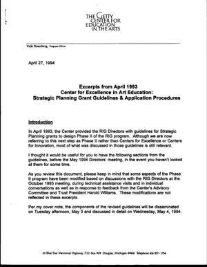 [Excerpts from April 1993 Center for Excellence in Art Education: Strategic Planning Grant Guidelines & Application Procedures, April 27, 1994]