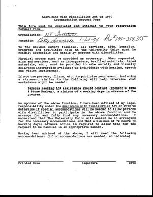 Americans with Disabilities Act of 1990 accommodation request form