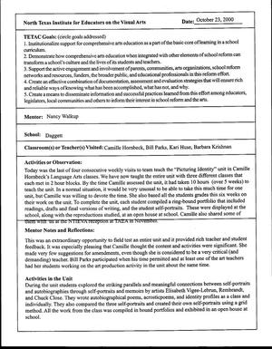 [Mentor Review Document for Camille Hornbeck, Bill Parks, Kari Huse, and Barbara Krishnan at Daggett School by Mentor Nancy Walkup]