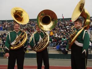 [UNT sousaphone players at 2002 Homecoming game]