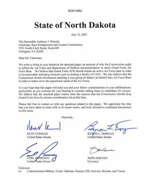 State of North Dakota Input to the Commission Regarding Grand Forks AFB, dtd 15 Jul 05