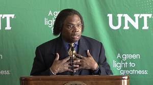 [Curtis King speaks at UNT partnership announcement press conference]