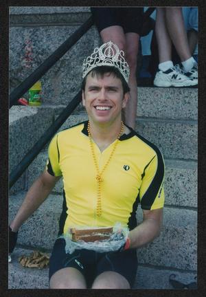 [Cyclist in a neon yellow and black accented jersey: Lone Star Ride 2003 event photo]