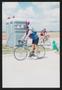 Photograph: [Two cyclists riding by a porta potty: Lone Star Ride 2004 event phot…