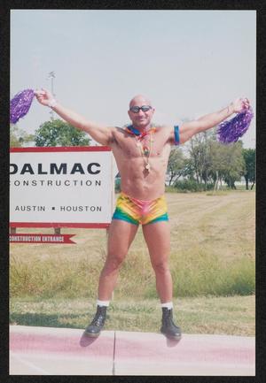 [Man with purple poms: Lone Star Ride 2004 event photo]