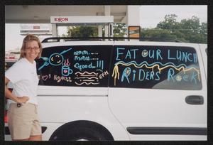 [Eat our lunch, riders rock van getting gas: Lone Star Ride 2004 event photo]