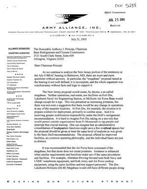 Executive Correspondence - Letter from Wyett Colclasure, President of the Army Alliance, INC. to Commission