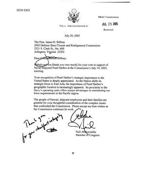 Executive Correspondence - Letter from Congressman Neil Abercrombie to the Commission