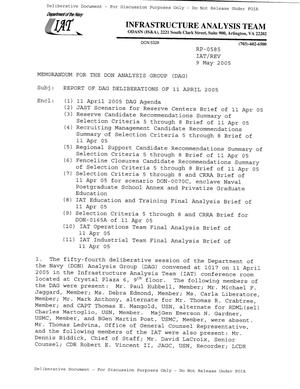 Report of DAG Deliberations of 11 April 2005