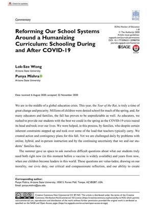 Reforming Our School Systems Around a Humanizing Curriculum: Schooling During and After COVID-19