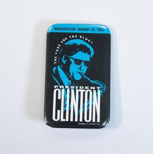 Primary view of object titled '[President Clinton "The Cure for the Blues" Inauguration Button]'.