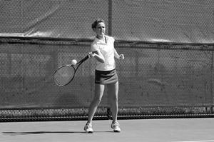 [Lynley Wasson hits forehand during Stephen F. Austin match, 6]
