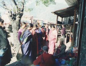 Primary view of object titled 'Kavita Rastogi with Raji women at the Jaulibi market'.