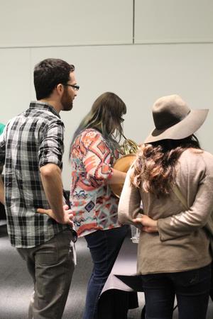 [Three visitors, College of Music at the Perot Museum]
