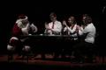 Photograph: [Santa Clause sitting with four musicians at the Percussion Holiday P…