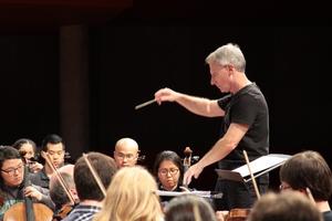 [Close-up of the conductor at the Rehearsal for Jake Heggie's Ahab Symphony premiere, 1]