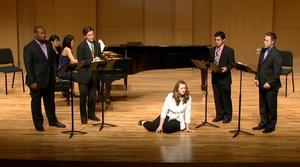 [Singers and musicians on stage at the Performance and panel discussion featuring Jake Heggie]