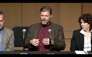 [Three panelists at the Performance and panel discussion featuring Jake Heggie]