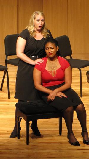 [Close-up of two singers at the Student recital during Jake Heggie's residency, 5]
