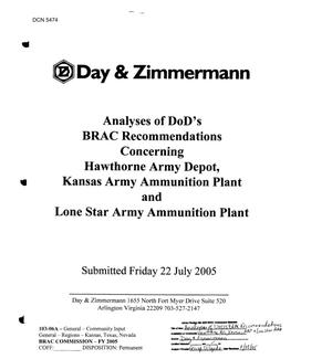 Community Input - Analyses of DoD's BRAC Recommendations Concerning Hawthorne Army Depot, Kansas Army Ammunition Plant and Lone Star Army Ammunition Plant