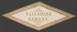 Primary view of object titled '[An Alizarine Damask textile label]'.