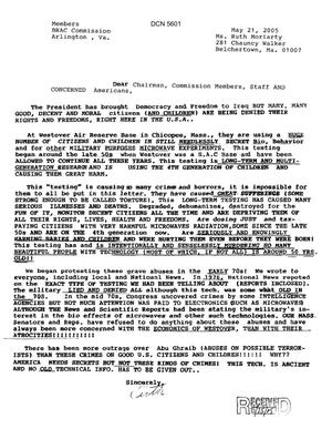 Letter received from Ruth Moriarty regarding Westover Air Reserve Base Washington