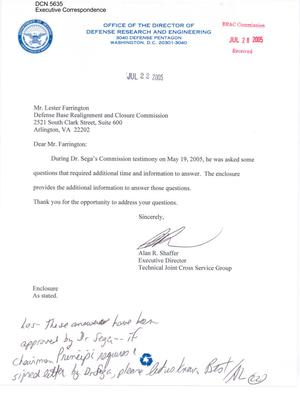 Executive Correspondence – Letter dated 07/22/2005 to Lester Farrington from Alan Shaffer