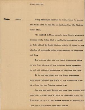 Primary view of object titled '[News Script: Peace meeting]'.