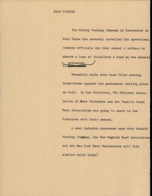 Primary view of object titled '[News Script: Meat packers]'.